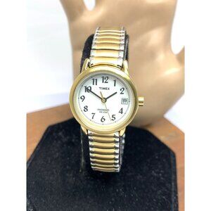 Timex Womens Watch T2H381 Indiglo Quartz Petite 2-Tone White Dial Expansion Band